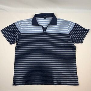 Peter Millar Collection Mens L S S Striped Polo Shirt Navy Blue Light Blue